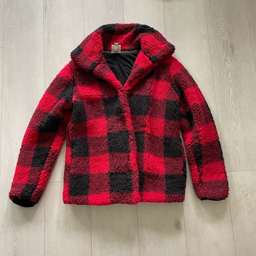 Knox Rose Buffalo Plaid Sherpa Jacket Sz Small